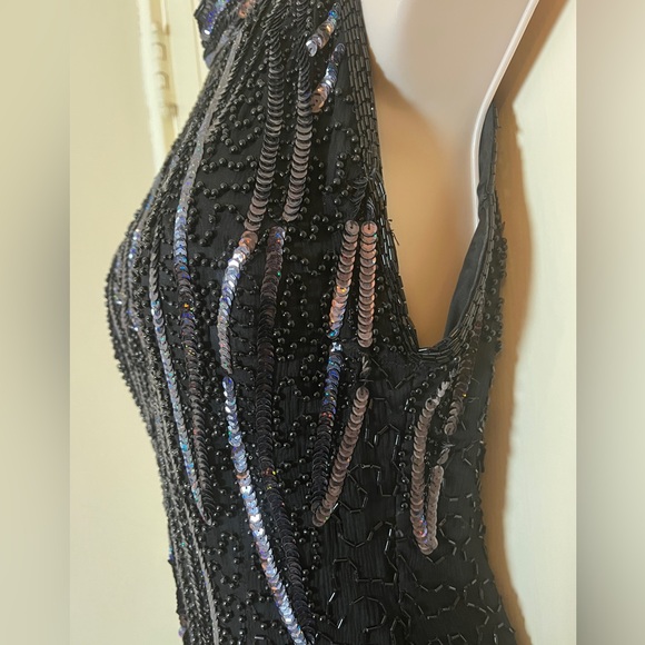 Jakelin Silk Sleeveless Beaded Gown with High Neck, Keyhole Front, and Open Back - Picture 5 of 14